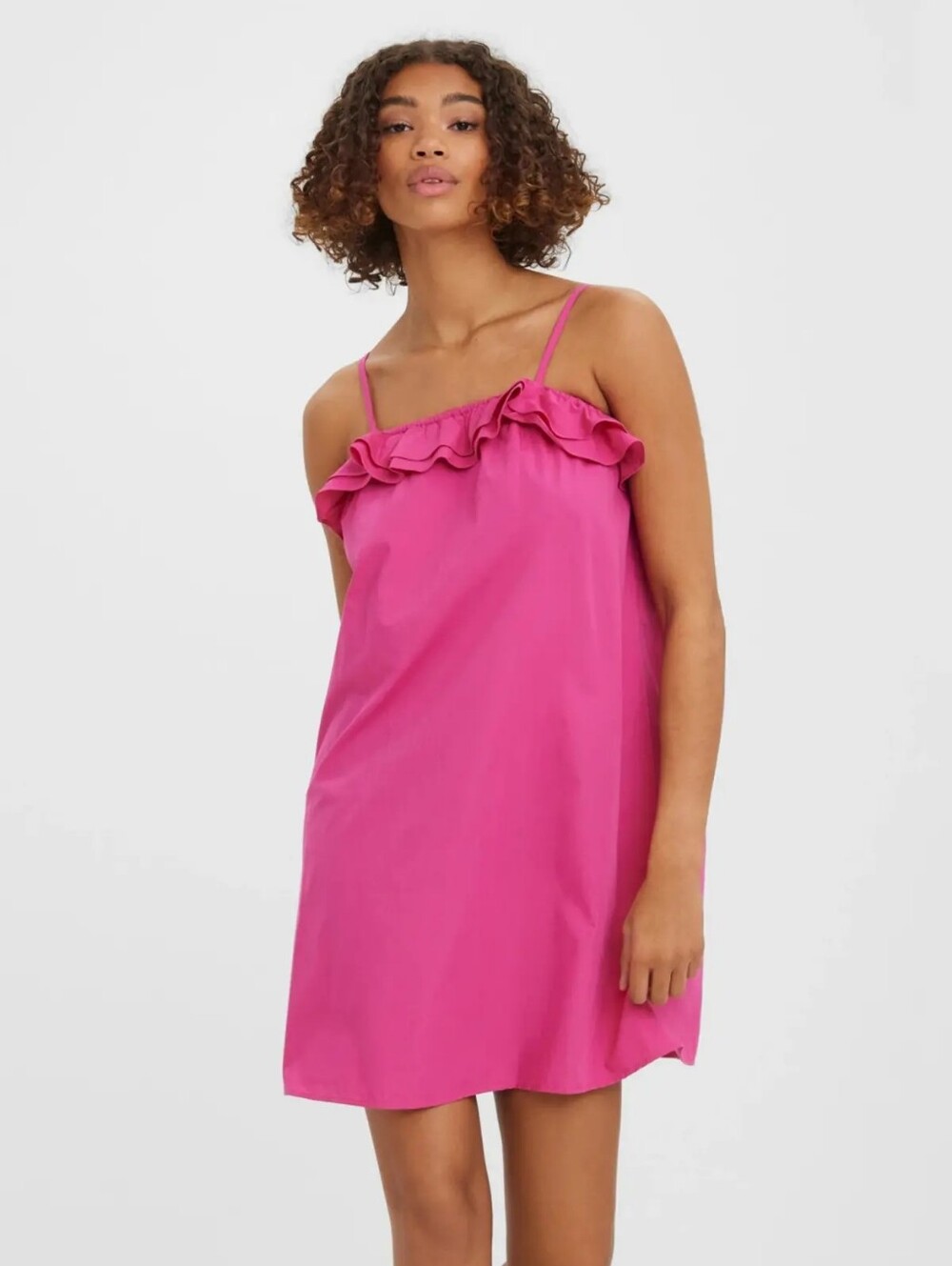 Vero Moda Bright Pink Ruffle-Trim Slip Dress